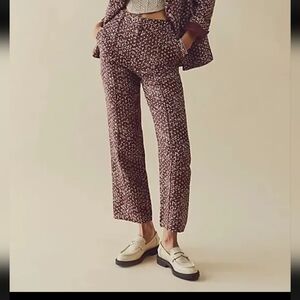 Free People Maggie Plum combo Floral Linen Pants Size 6
